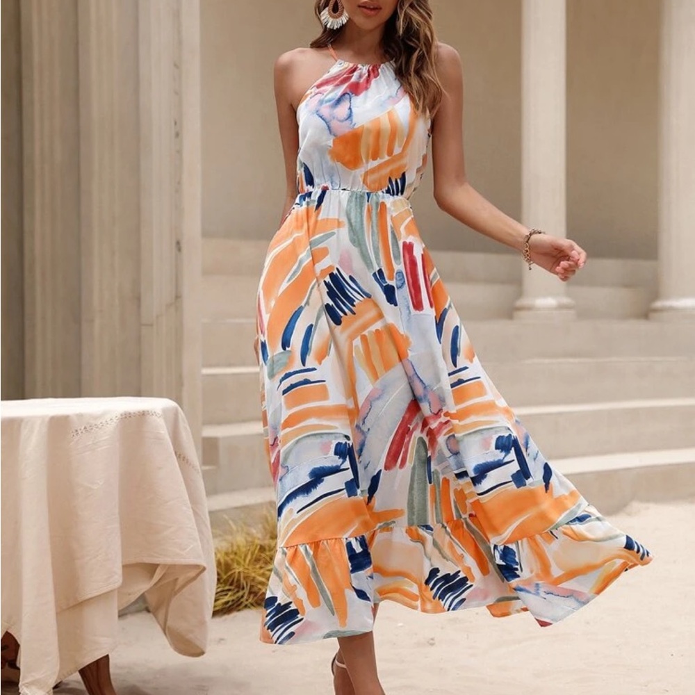 Colorful bright long dress sz L